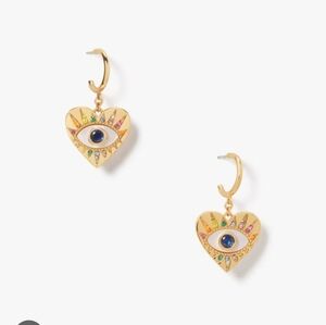 Kate Spade Gold Heart Huggie Drop Earrings with Eye Design‎